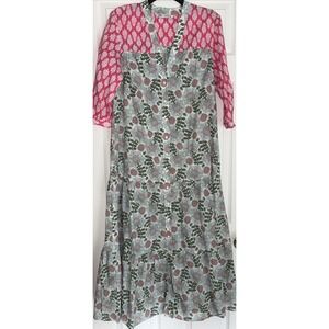 ZARA Paloma Block Floral Printed Midi Shirt Dress Womens S 3/4 Sleeves Ruffles